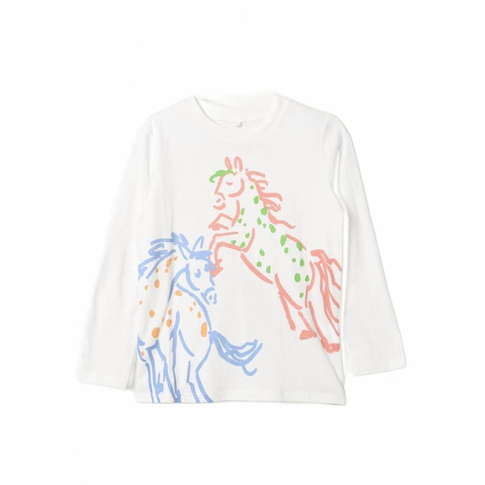 NEW STELLA MCCARTNEY girl's long sleeve tee with horse sketch print in white